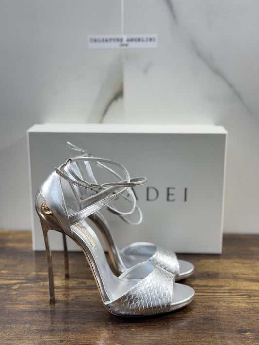 Casadei Sandalo Donna Tacco Blade Pelle Argento Luxury Casadei Woman 39