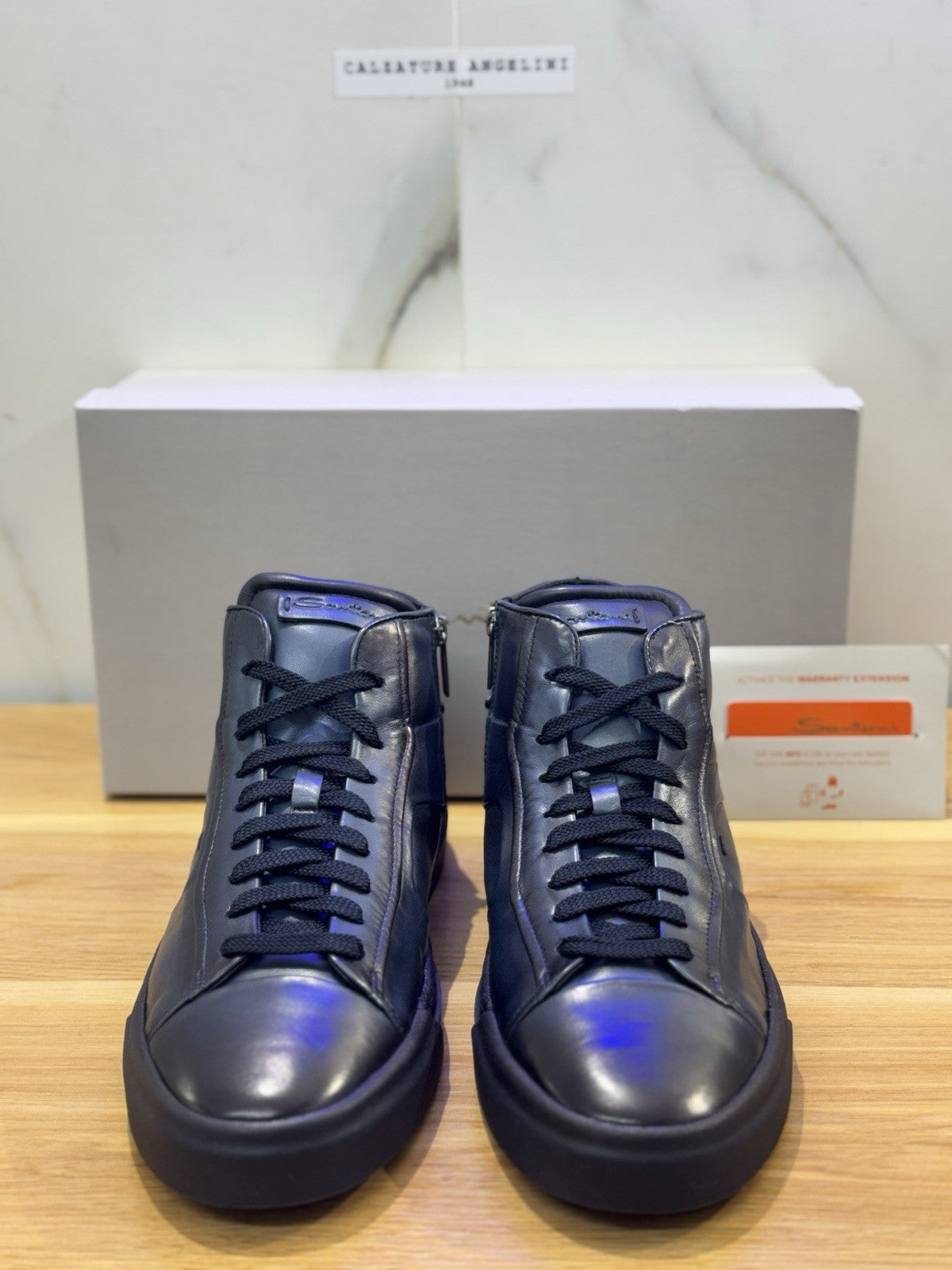 Santoni Icon  High Sneaker Pelle   Blu  Luxury Santoni Scarpa Uomo 43