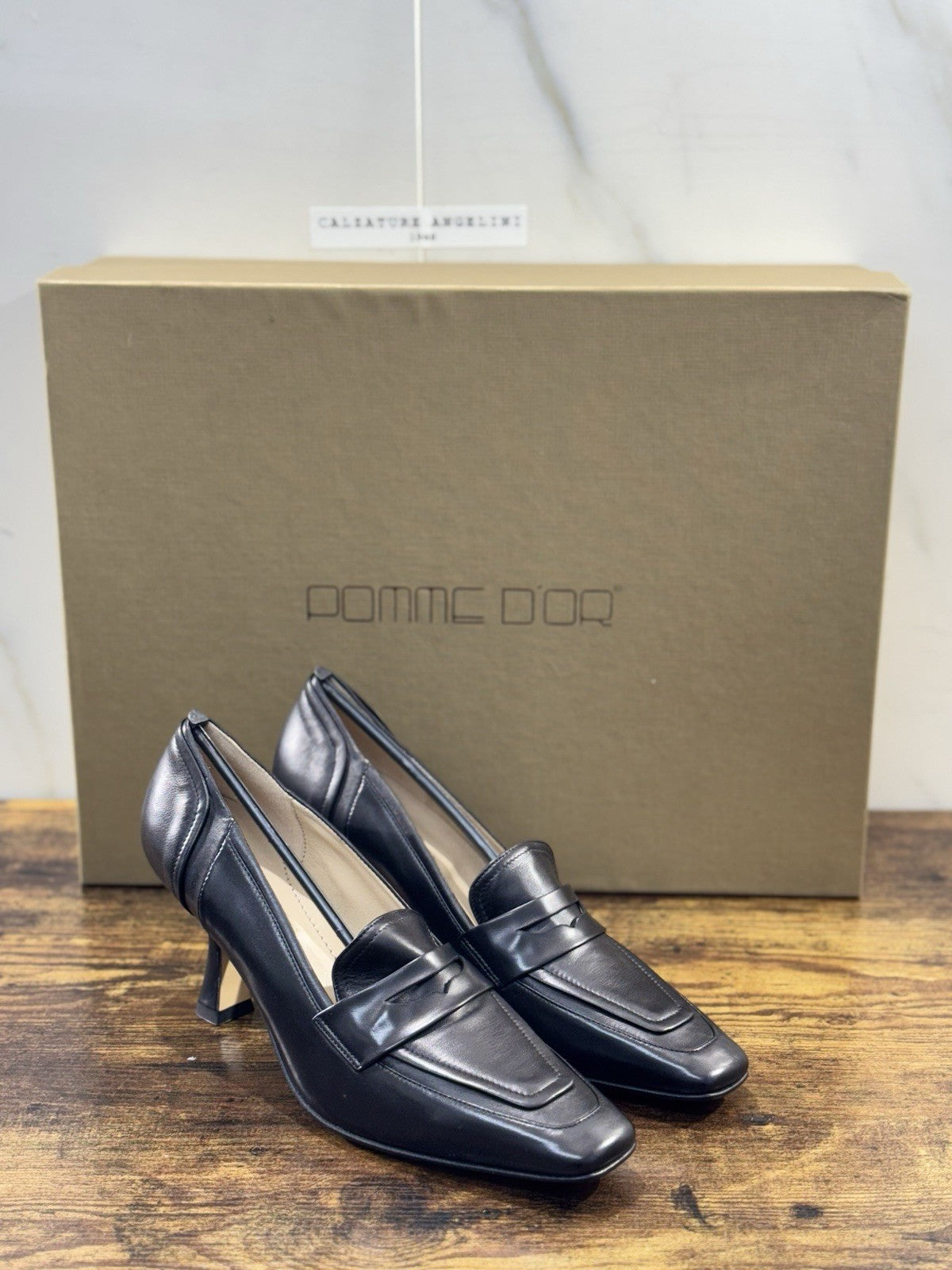 Pomme D’or Mocassino  Pelle Nero Con Tacco Casual Luxury Loafer Donna 41