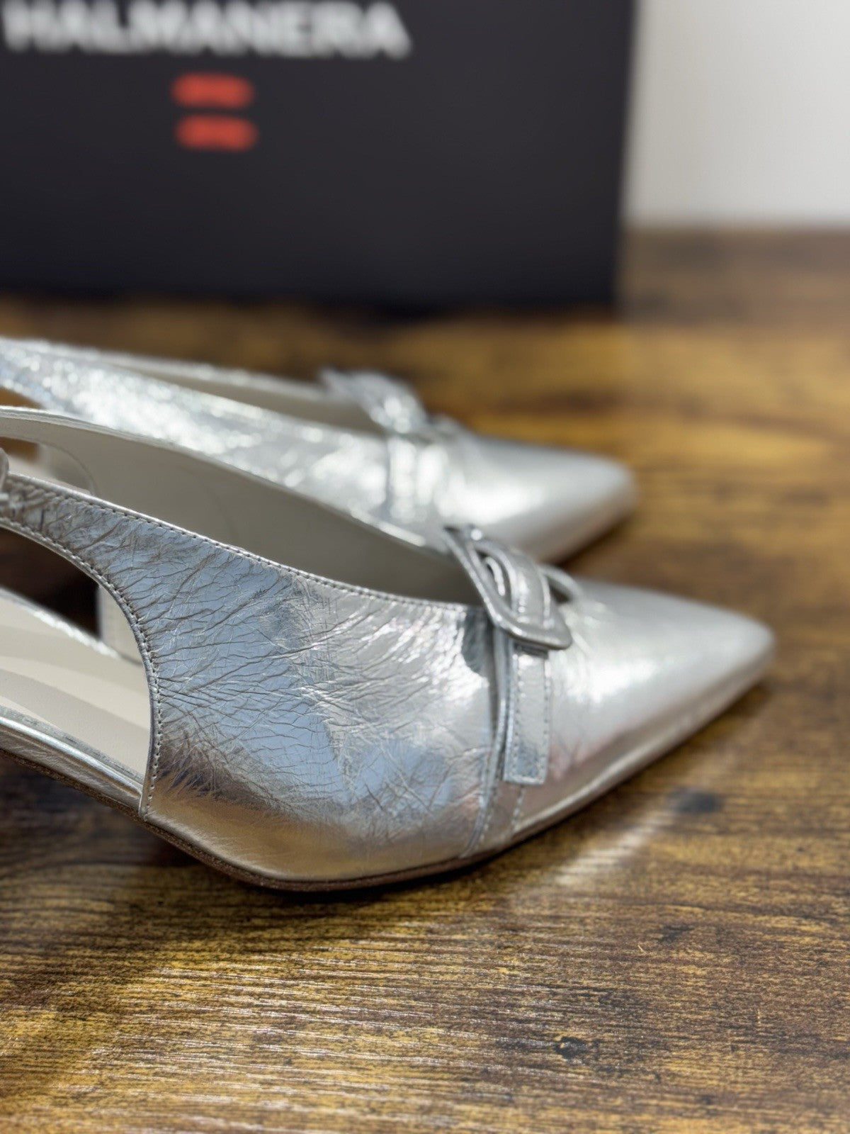 HALMANERA Sling Back Pelle Argento   Luxury Made In Italy Donna 41