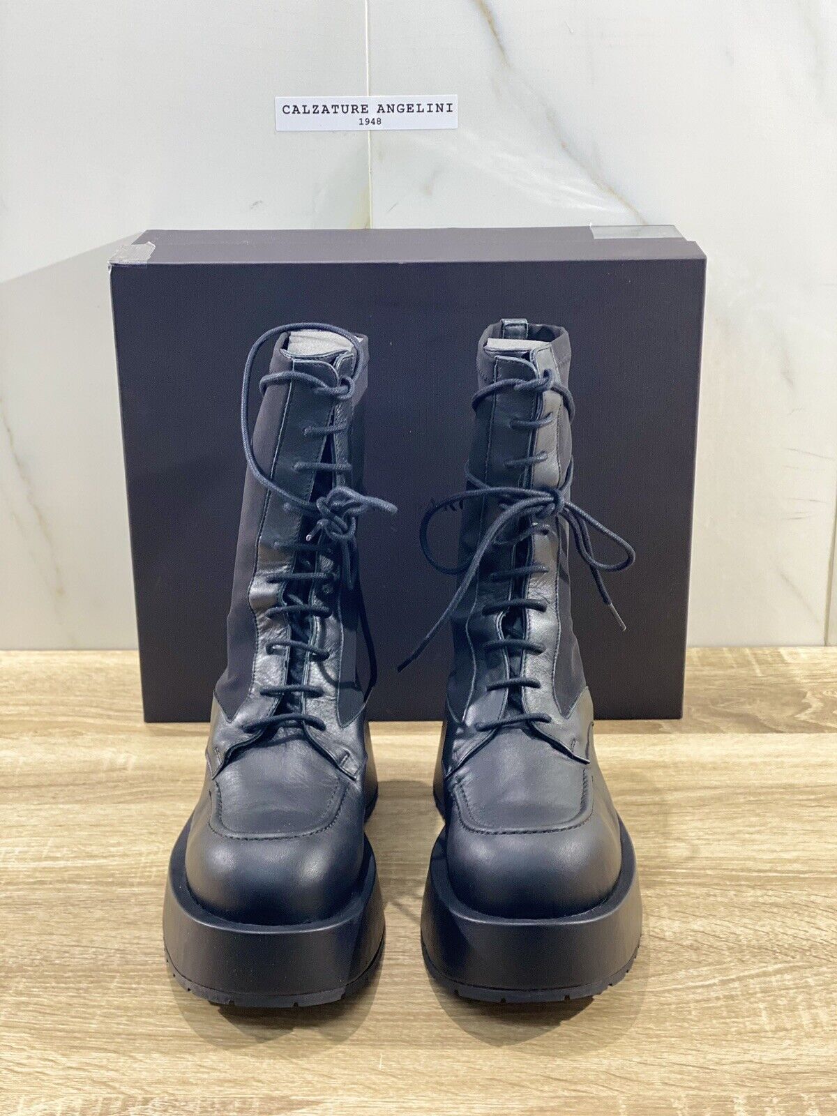 Paloma Barcelo’ Anfibio Combat donna Lamar pelle nera luxury Boot 40