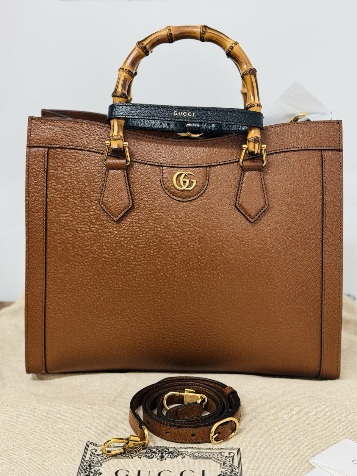 Gucci Diana Media  Tote Bag Bamboo Luxury Borsa Pelle Cuoio Gucci Icon Donna