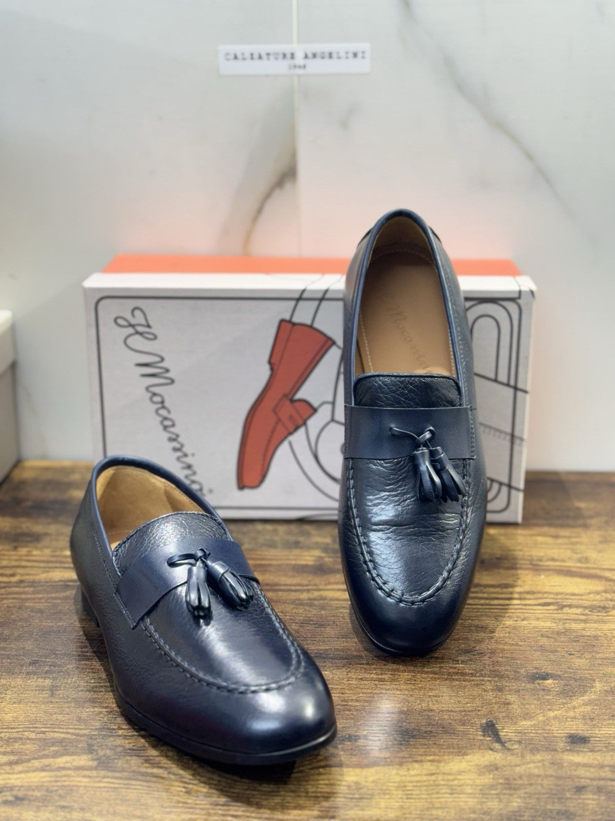 Il Mocassino Pelle Blu Nappine  Casual Scarpa Uomo Fatta A Mano 42