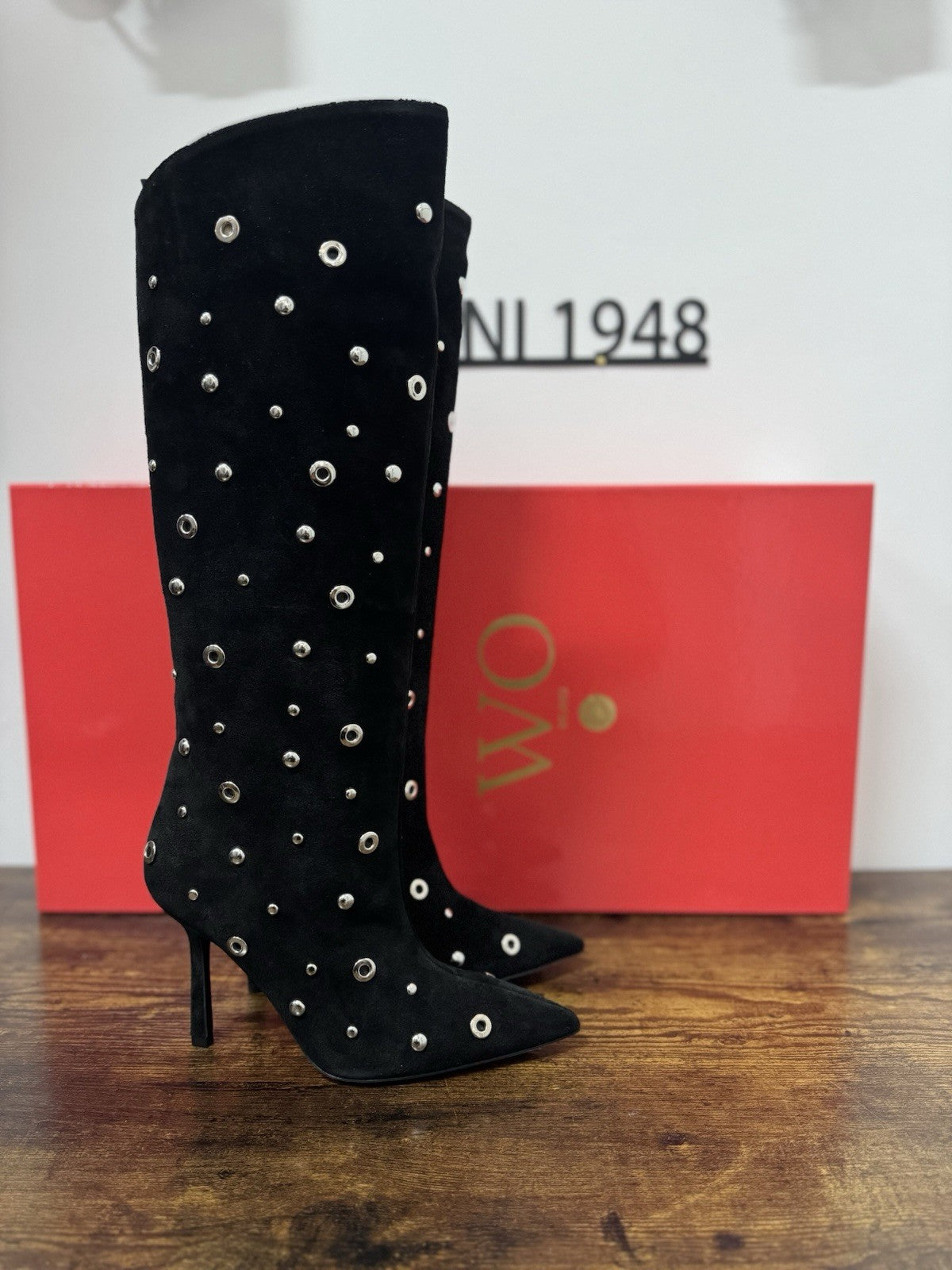 WO MILANO STIVALE SUEDE NERO BORCHIE CASUAL BOOT DONNA 39