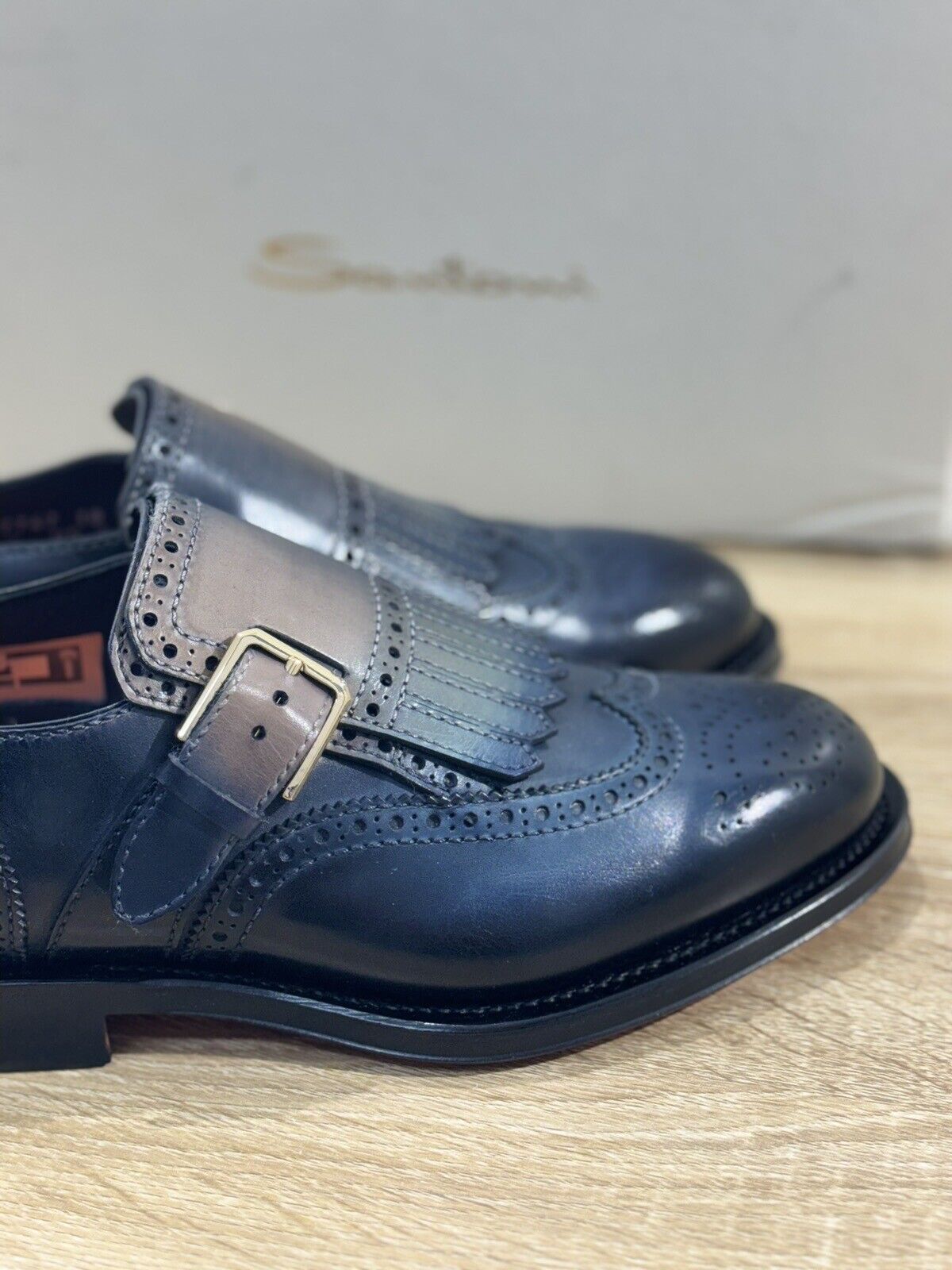 Santoni Scarpa Uomo Mocassino Frangia Pelle Blu  Luxury Men Santoni Shoes 39