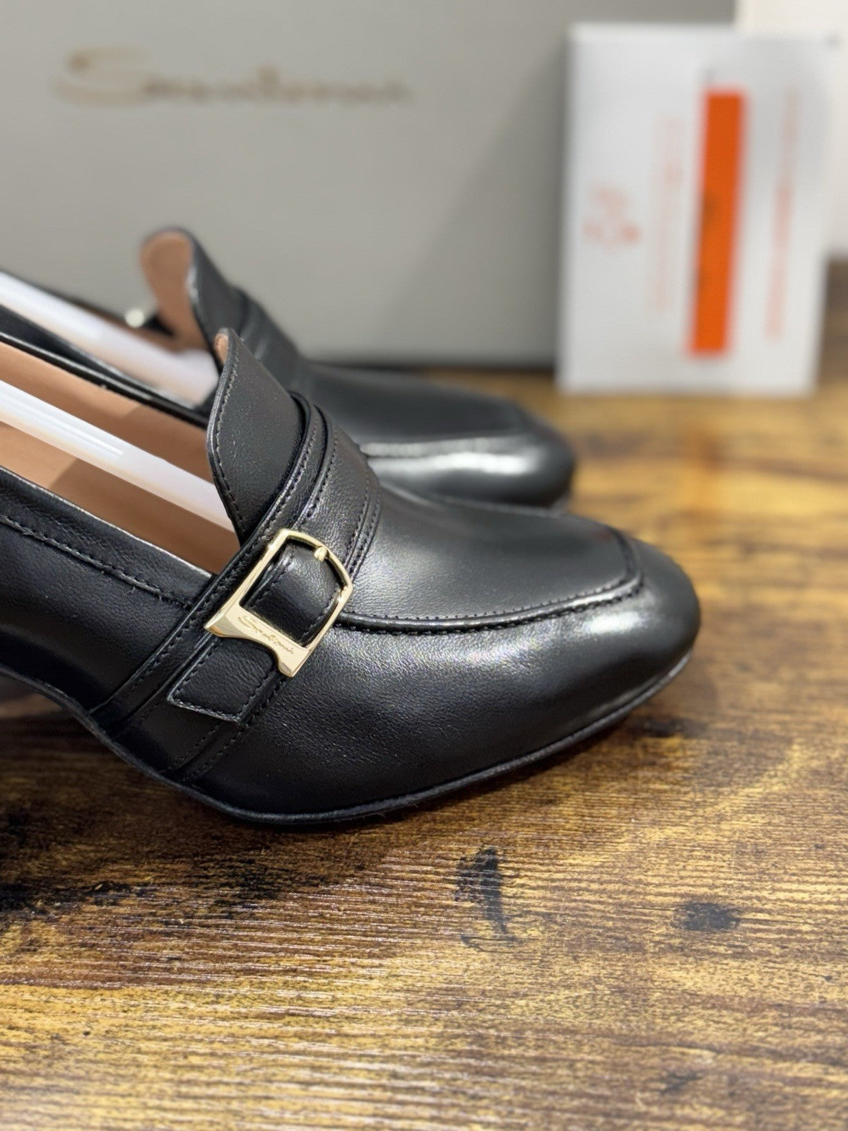 Santoni Mocassino Pelle Nero  Con Tacco Goodyear Luxury Santoni Donna 38.5