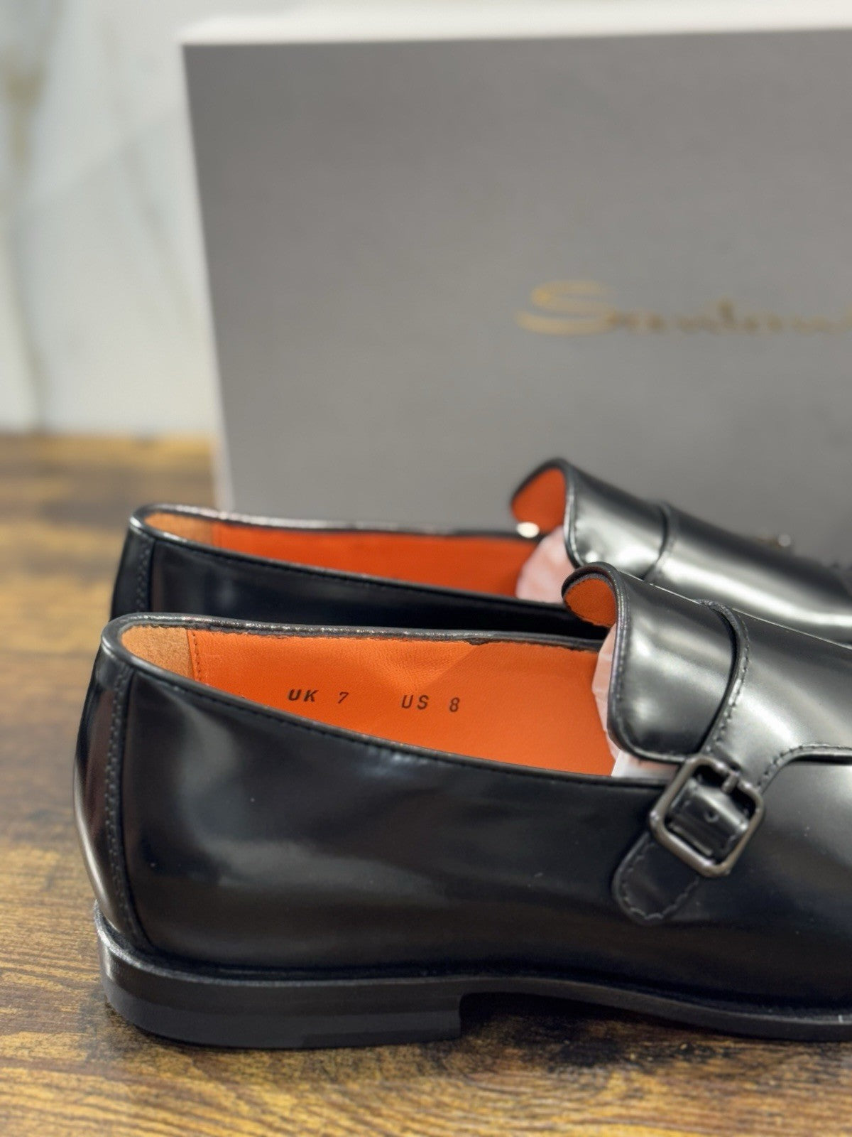 Santoni Doppia Fibbia Pelle Nero Goodyear    Luxury Santoni Scarpa Uomo 41
