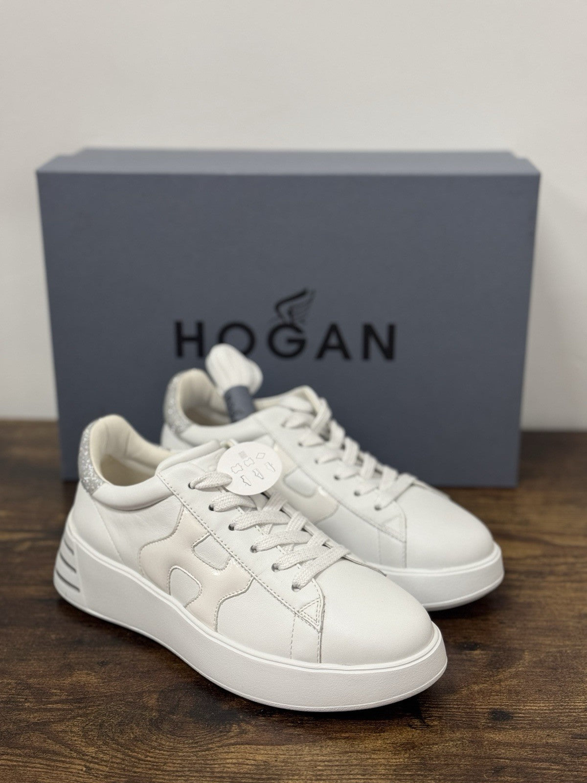 Hogan H564 Sneaker Pelle Bianca Argento  Casual Hogan Donna 35