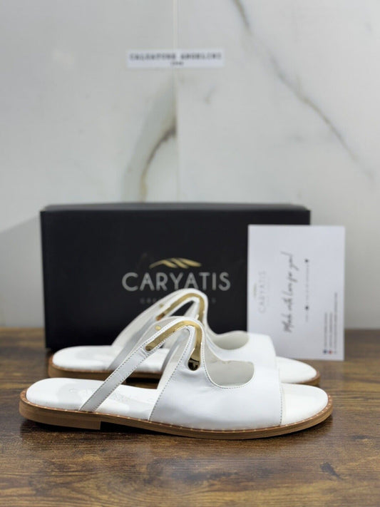 Caryatis Greek Sandal Donna Pelle Bianco Casual Original Greek Sandal 41