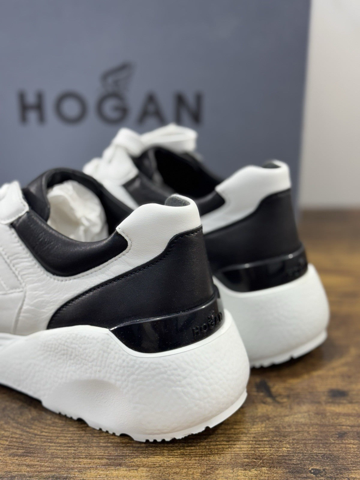 Hogan H443 Active One Memory Foam Pelle Bianca Nero Uomo 41.5