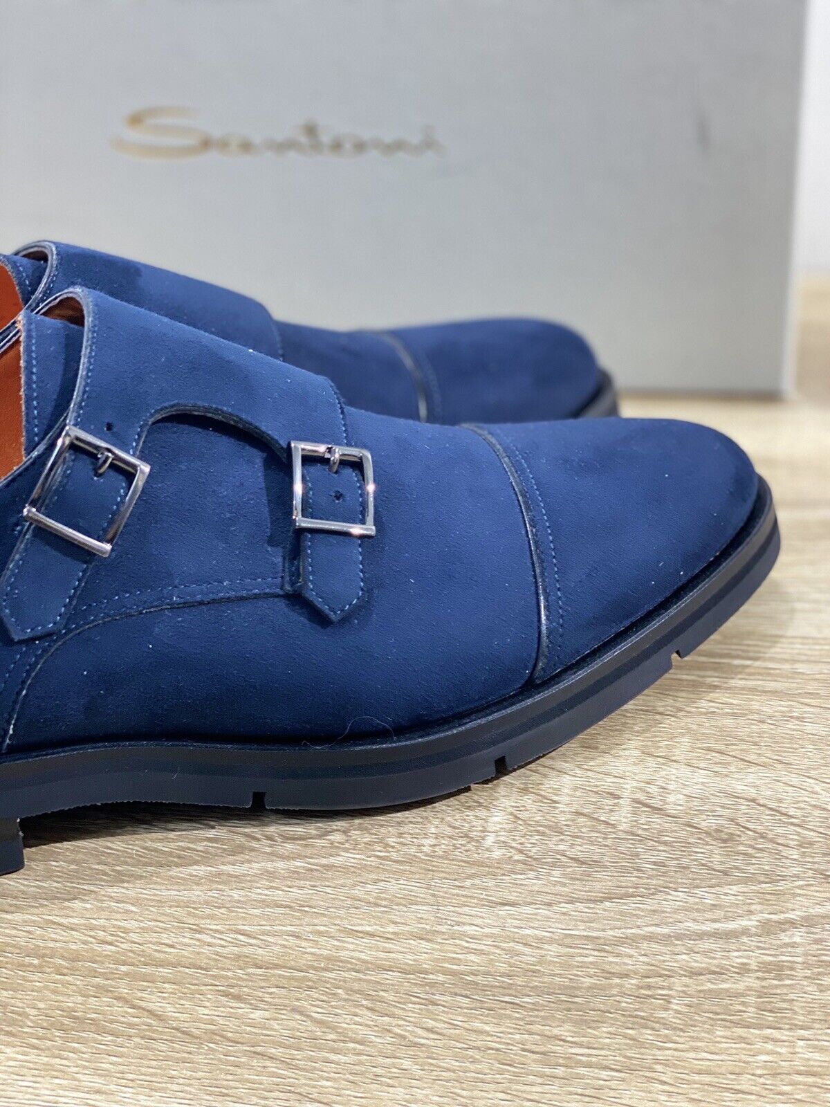 Santoni Doppia Fibbia Uomo Pelle suede Blu Luxury Double Buckle Santoni 40.5