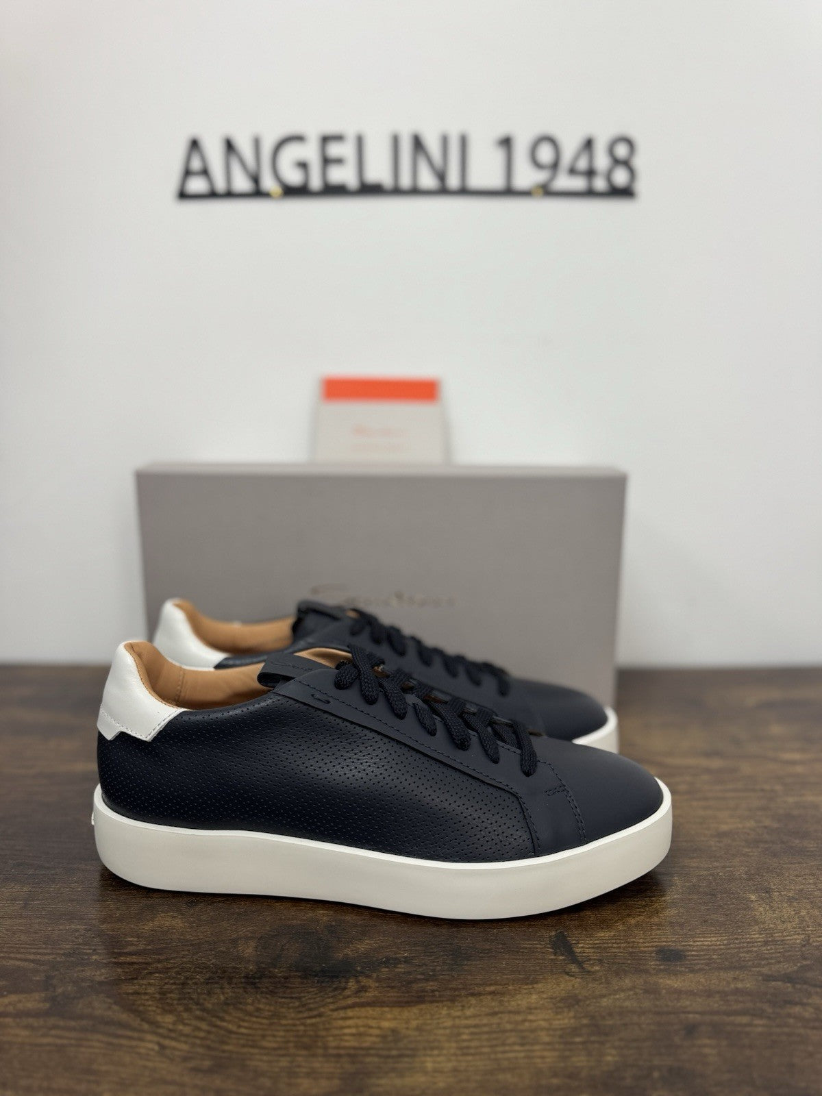Santoni Sneaker Pelle Blu  Luxury Scarpa Santoni Uomo 42.5