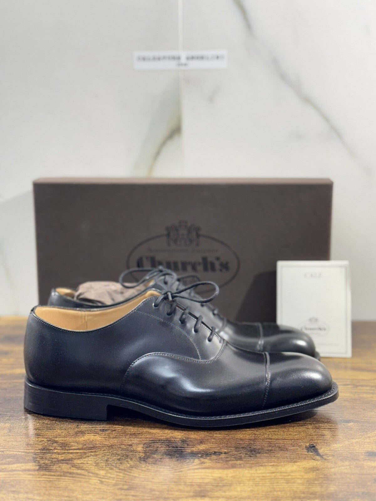 Church’s Scarpa Uomo Consul Stringata Polish Binder Pelle Nera Custom Grade 40.5
