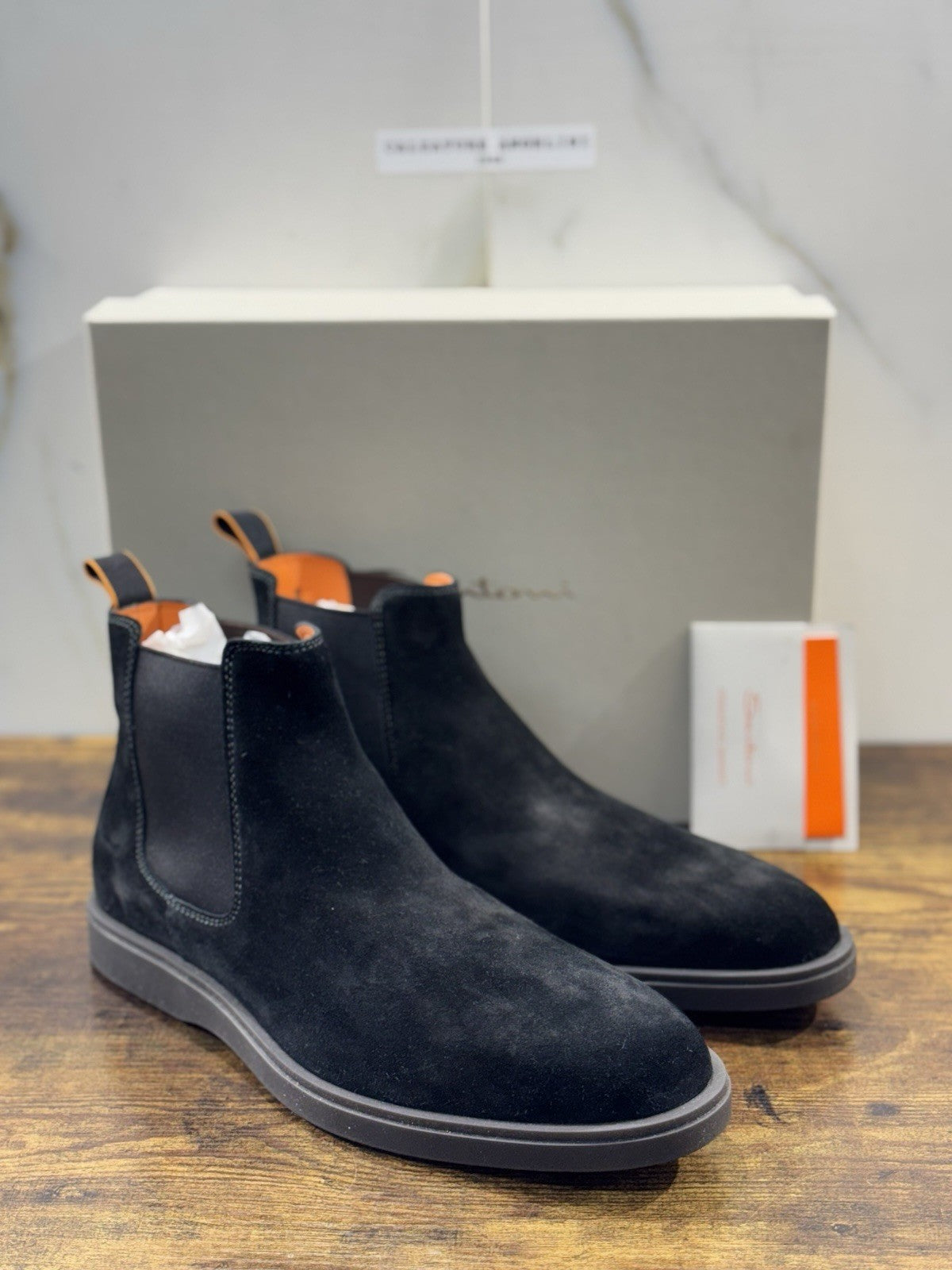 Santoni Chelsea Boot Suede Nero Luxury Santoni Uomo 44