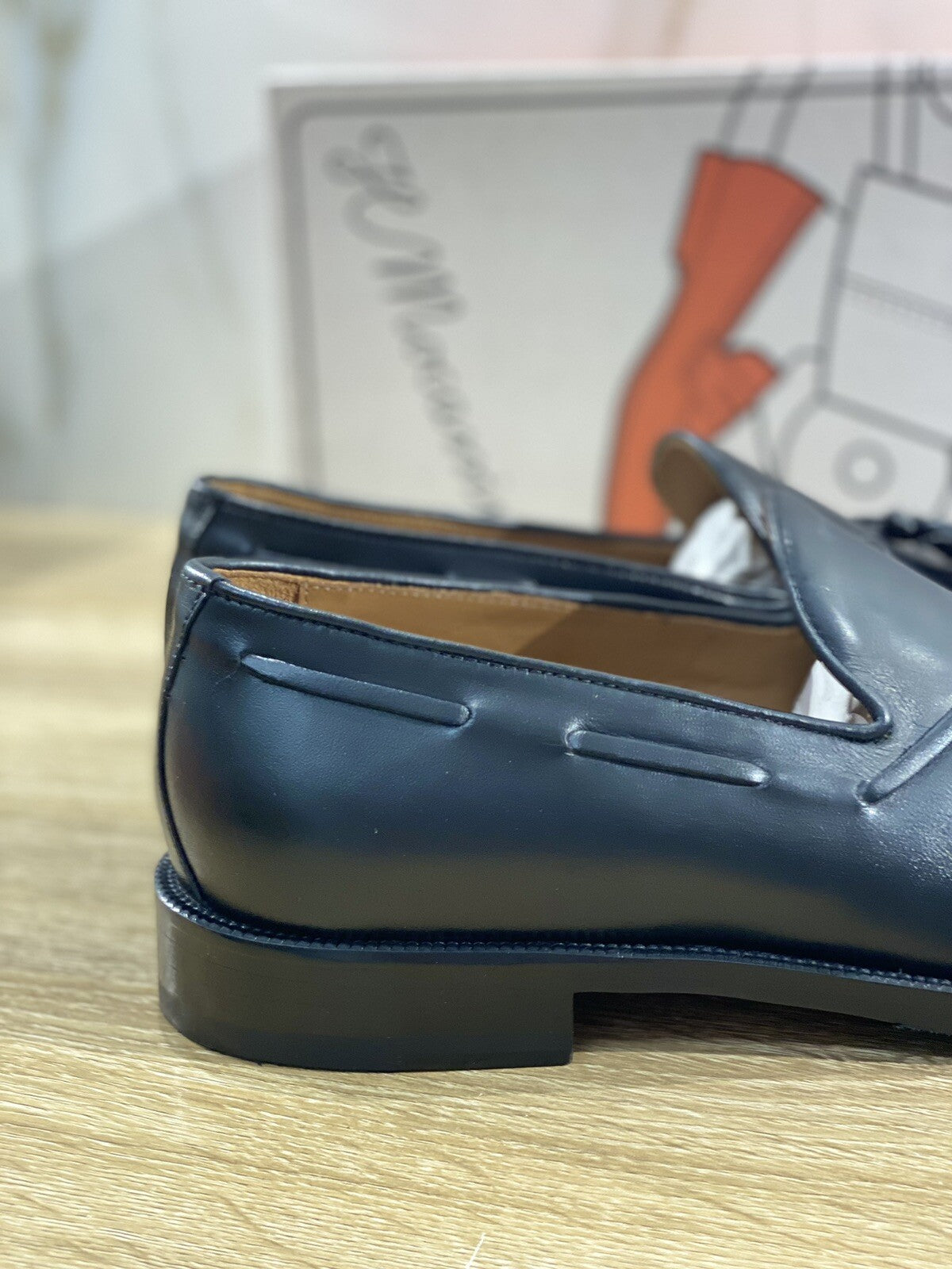 Il Mocassino Nappine Pelle Nero Fondo Cuoio E Vibram Handmade In Italy 40