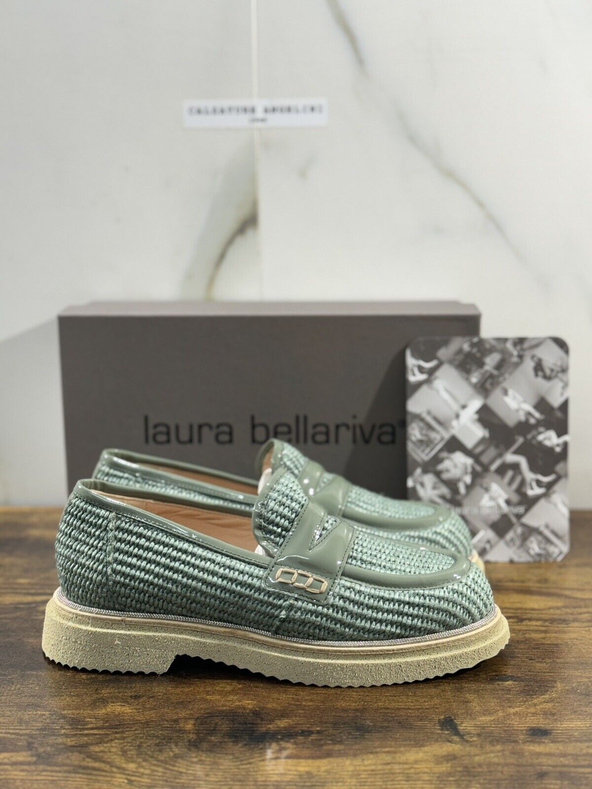 Laura Bellariva Mocassino Donna Verde  Pelle E Raffia Extra light 38