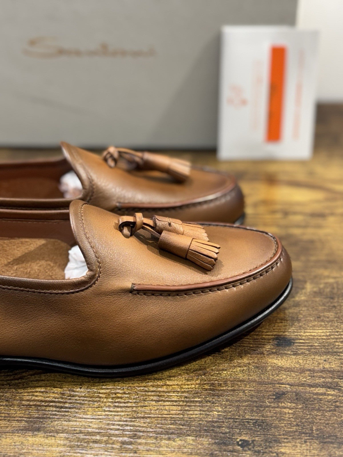 Santoni Mocassino Nappine Pelle Cuoio  Luxury Men Shoes Goodyear  Uomo 40.5