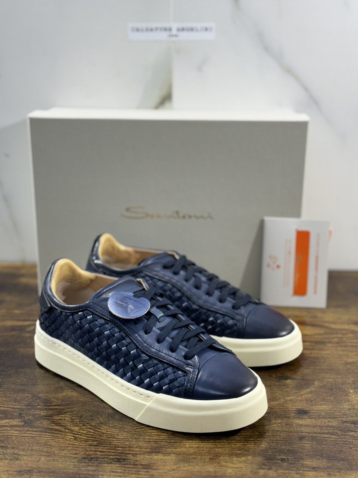 Santoni Sneaker Uomo Icon Pelle Blu Intreccio Luxury Men Santoni Shoes Icon 39