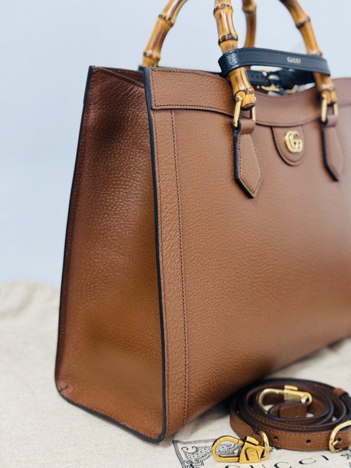 Gucci Diana Media  Tote Bag Bamboo Luxury Borsa Pelle Cuoio Gucci Icon Donna