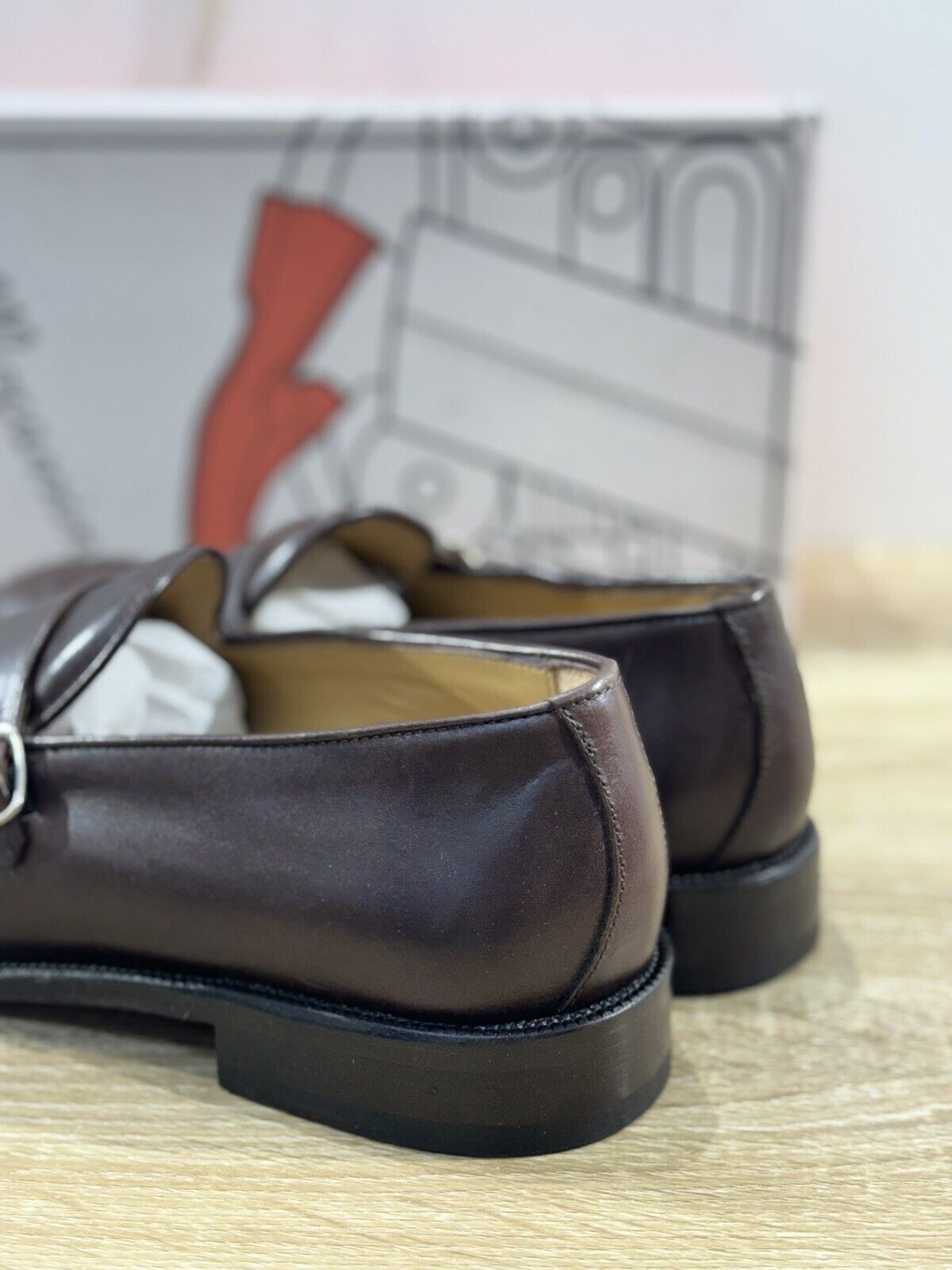 Il Mocassino Doppia Fibbia Pelle  Fondo Cuoio E Vibram Handmade In Italy 41