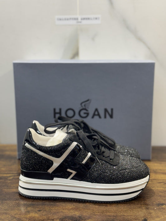 Hogan H468  Sneaker Pelle Nera Glitter  Casual Hogan Donna 35