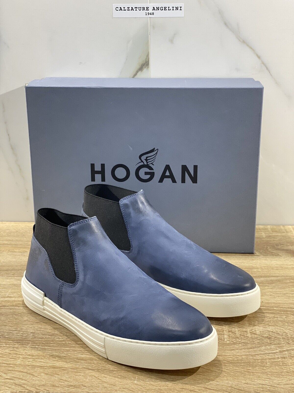 Hogan Rebel uomo chelsea mid boot Pelle Blu memory foam 39.5