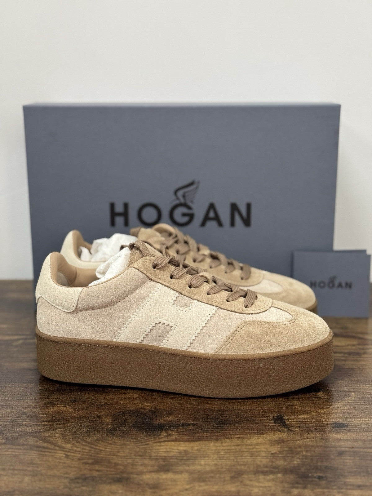 Hogan H681 Sneaker Zeppa Suede Beige Casual Hogan Donna 38
