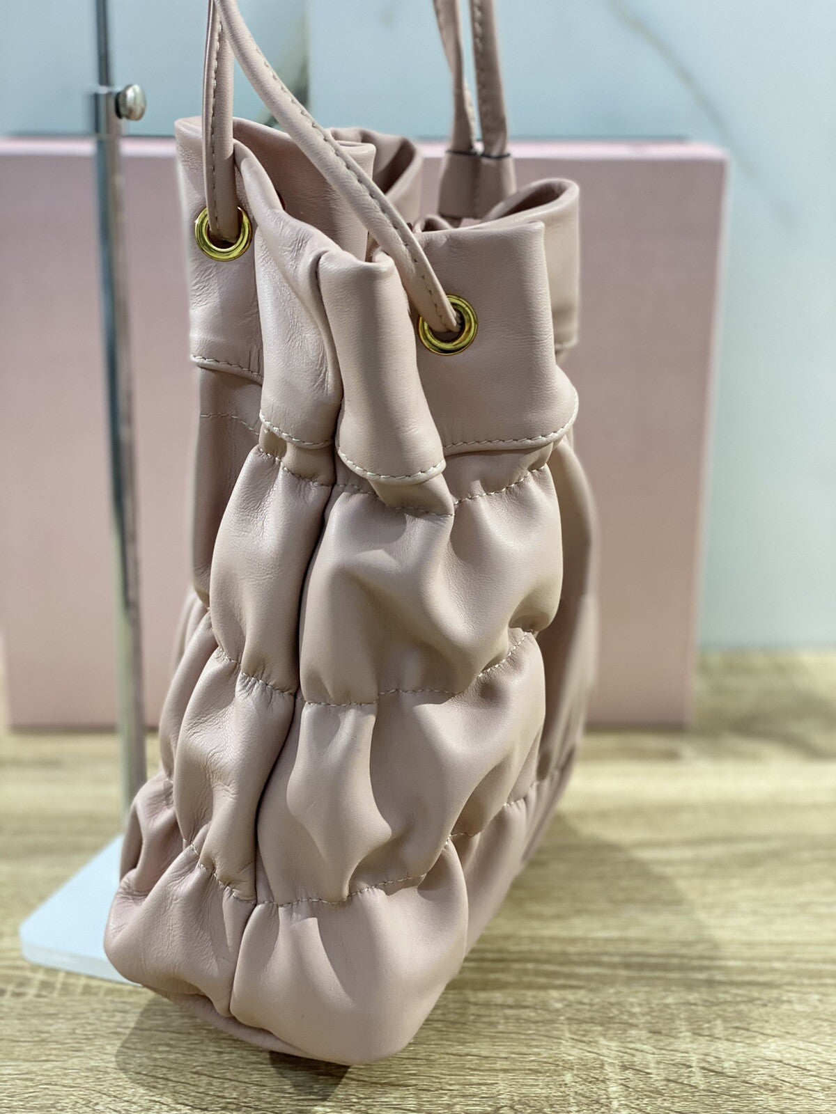 L’arianna Borsa donna in pelle Rose Plisse  secchiello made in italy pelle