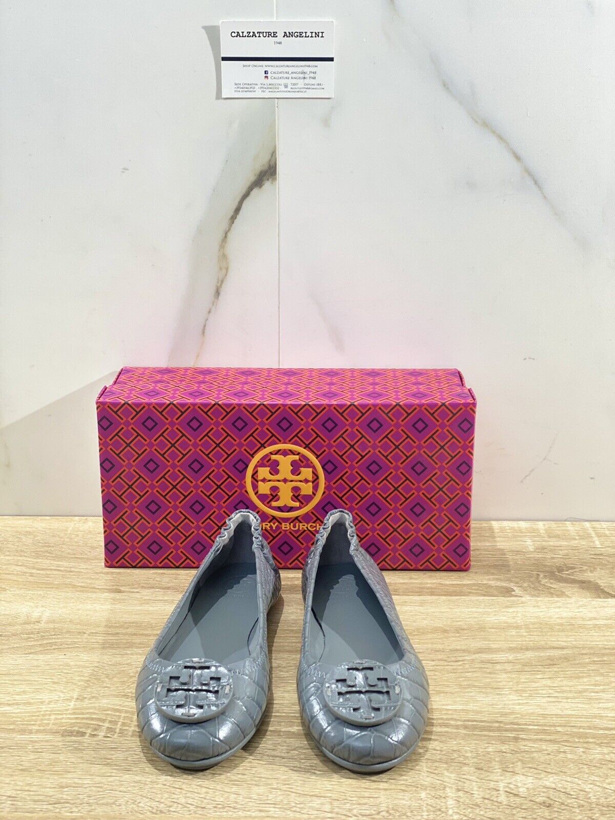 Tory Burch Minnie Travel Ballet In Pelle Soft Croco Grey Luxury Woman Shoe 36