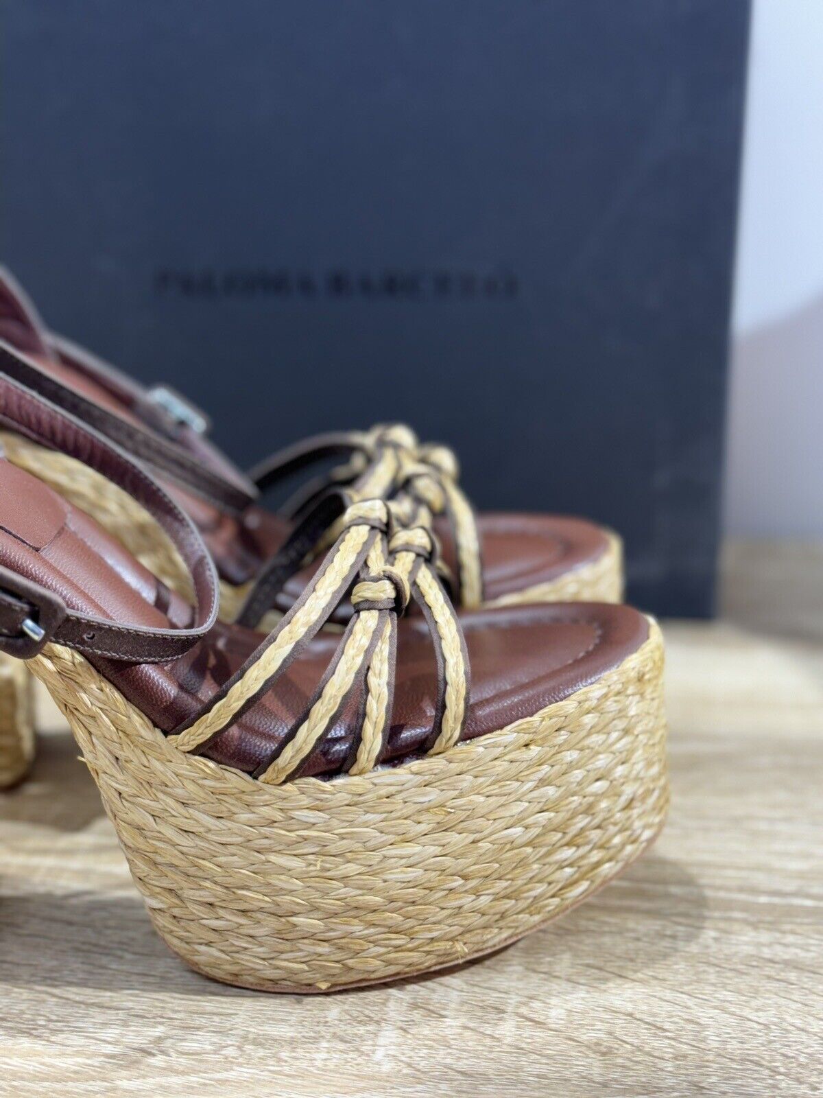 Paloma BARCELO’ Sandalo Donna Melha   Pelle Raffia  Marrone    Luxury Shoes 39