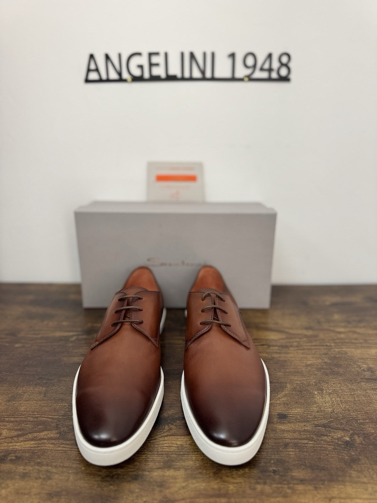 Santoni Stringata In Pelle Cuoio Casual Santoni Scarpa Uomo UK 13