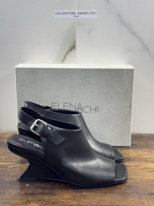 Elena Iachi Sandalo   Pelle Nero Zeppa   Luxury Woman  Shoes Donna 41