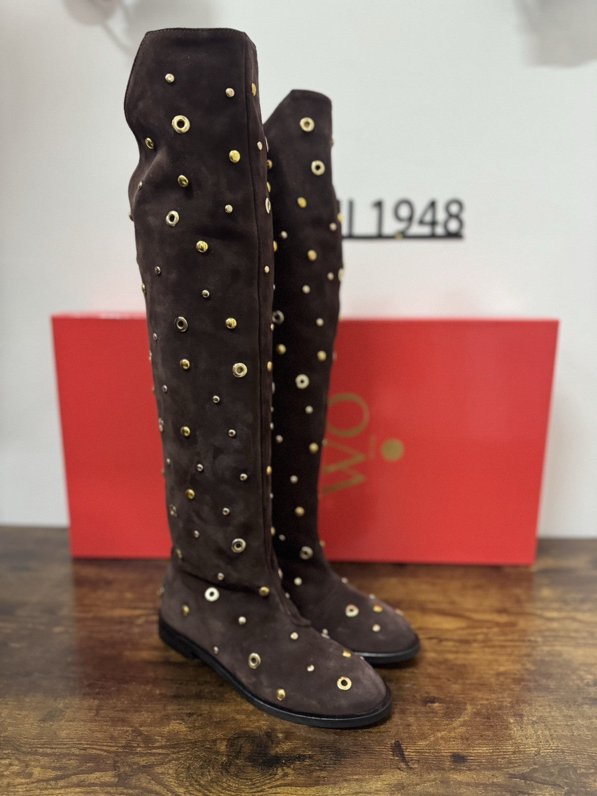 WO Milano Stivale  donna Suede Marrone Borchie casual boot  luxury 36
