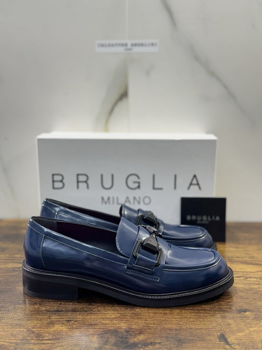 Bruglia Milano Mocassino Blu    Pelle  Top Quality Scarpe Donna 38
