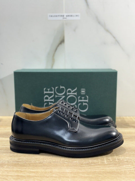 Green George Scarpa Uomo Derby Pelle  Nero fondo  Vibram  Men Shoes 44