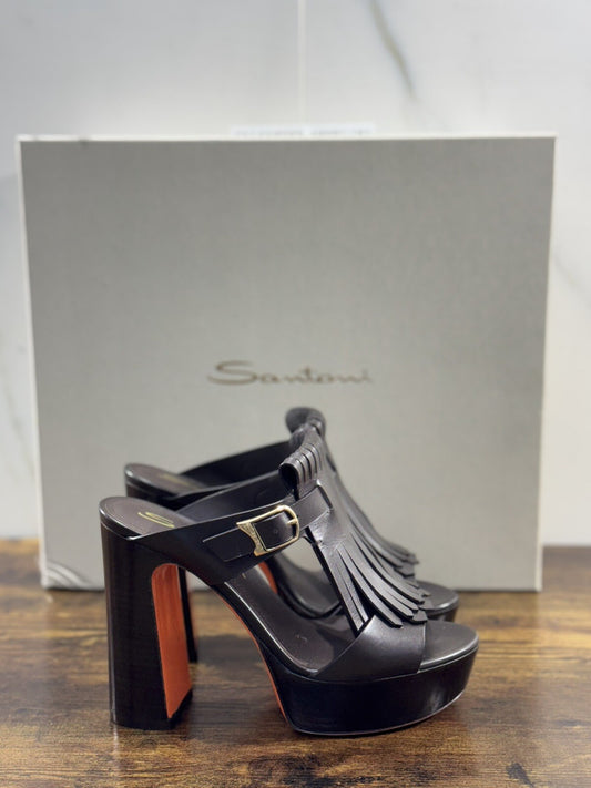 Santoni Sandalo Donna In Pelle Marrone  Super Soft Luxury Woman Shoe 37