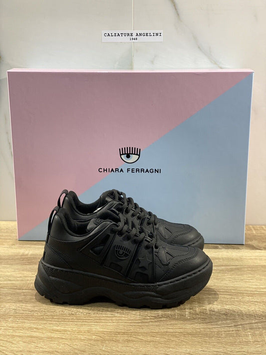 Chiara Ferragni Sneaker eye fly pelle nera casual shoes 36