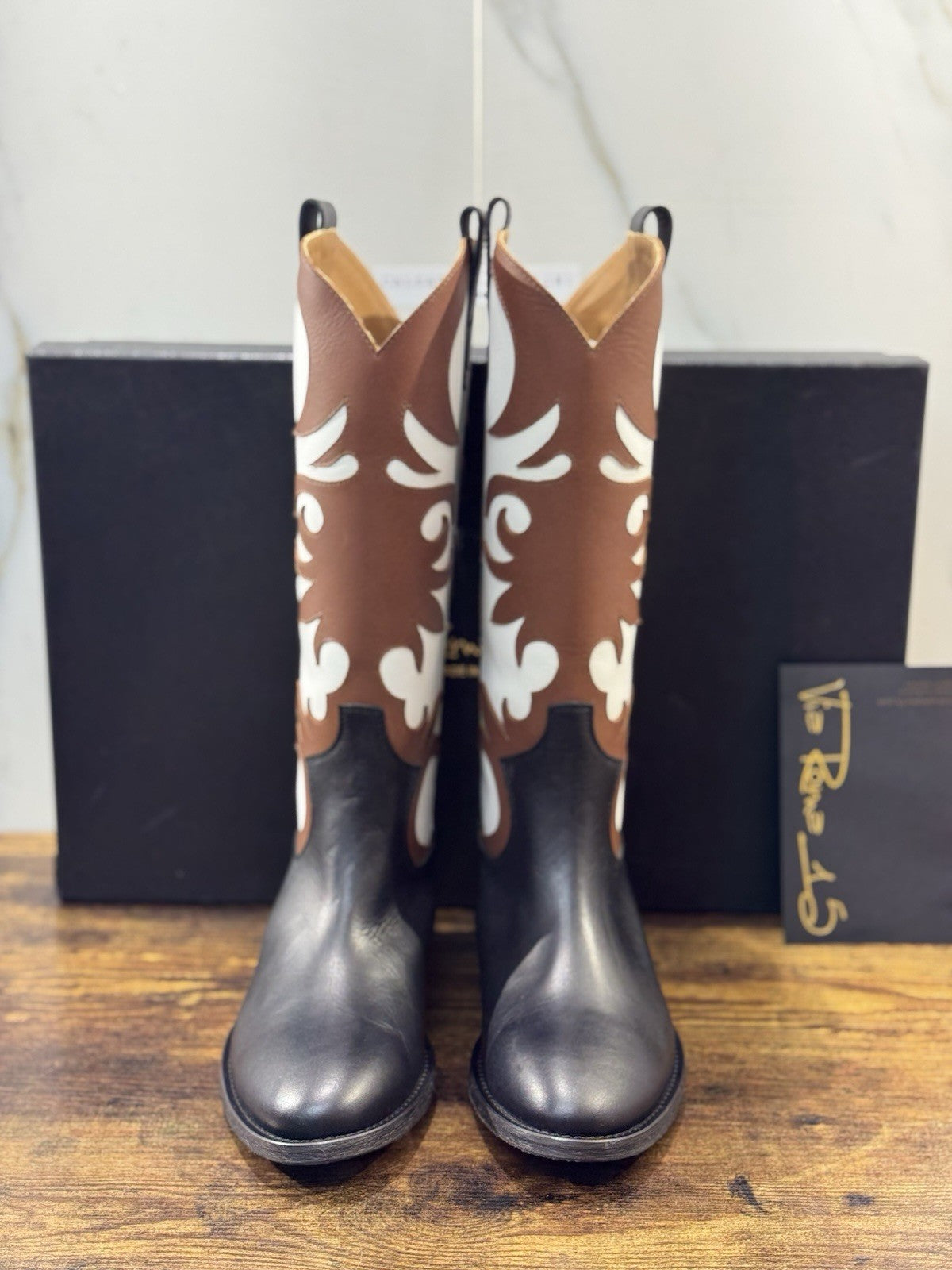 Via Roma 15 Texano Pelle Nero Noce Casual Texan Boot Donna 41
