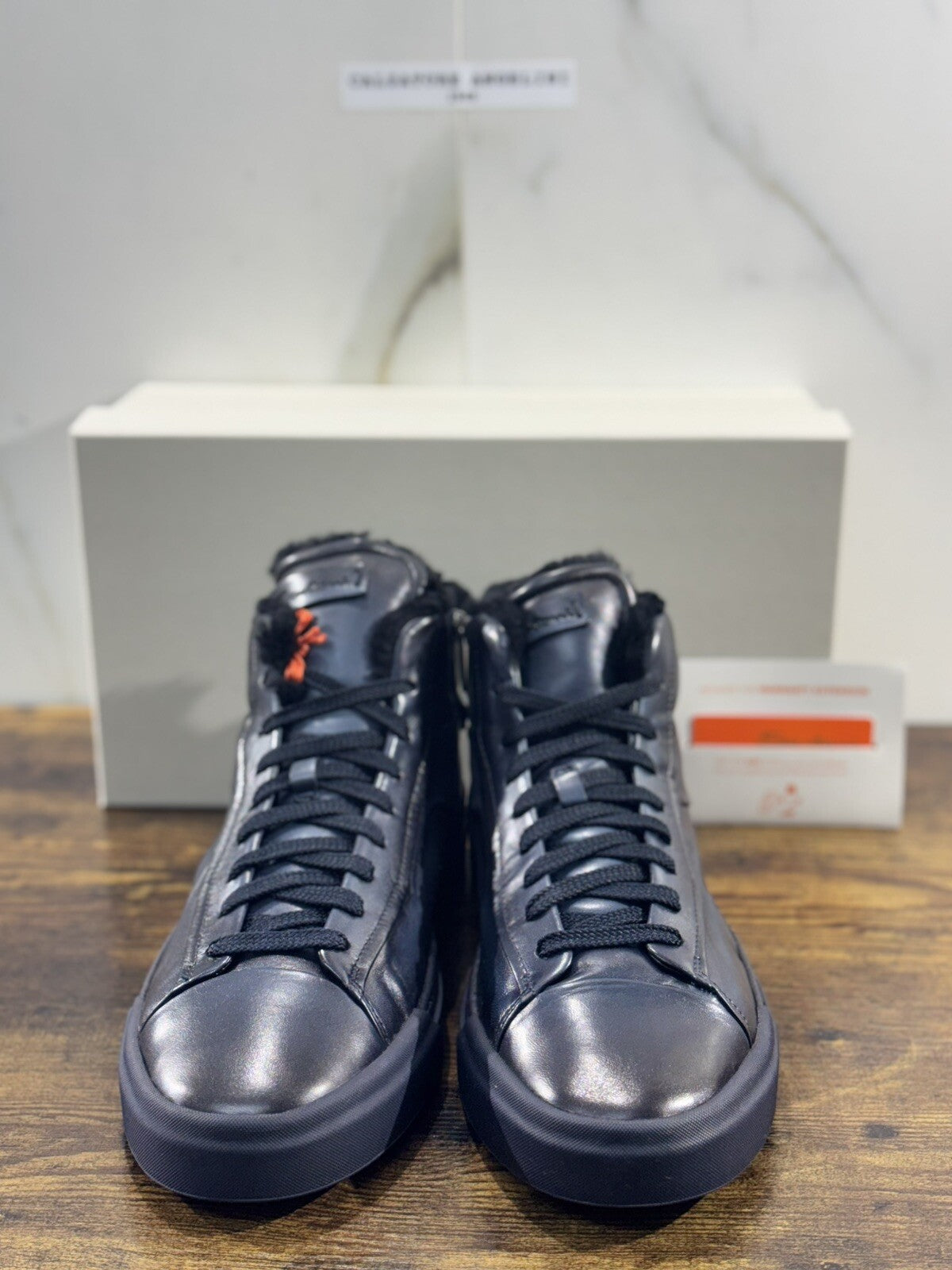 Santoni Sneaker Uomo High Top  Pelle Blu   Luxury Men Santoni Shoes Icon 10