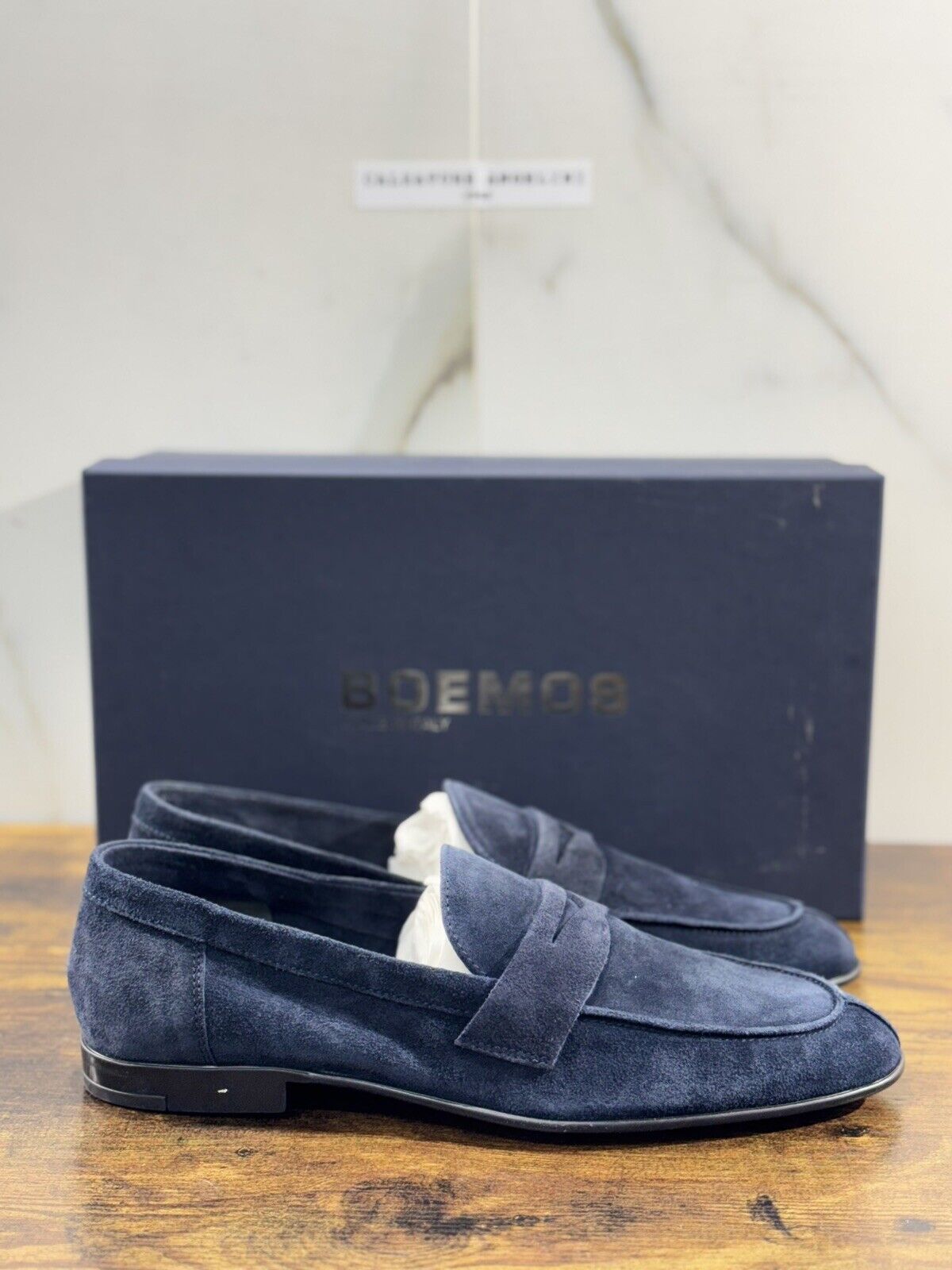 Boemos Mocassino Uomo Fondo Gomma Extra Light Suede Blu     Made In Italy 40