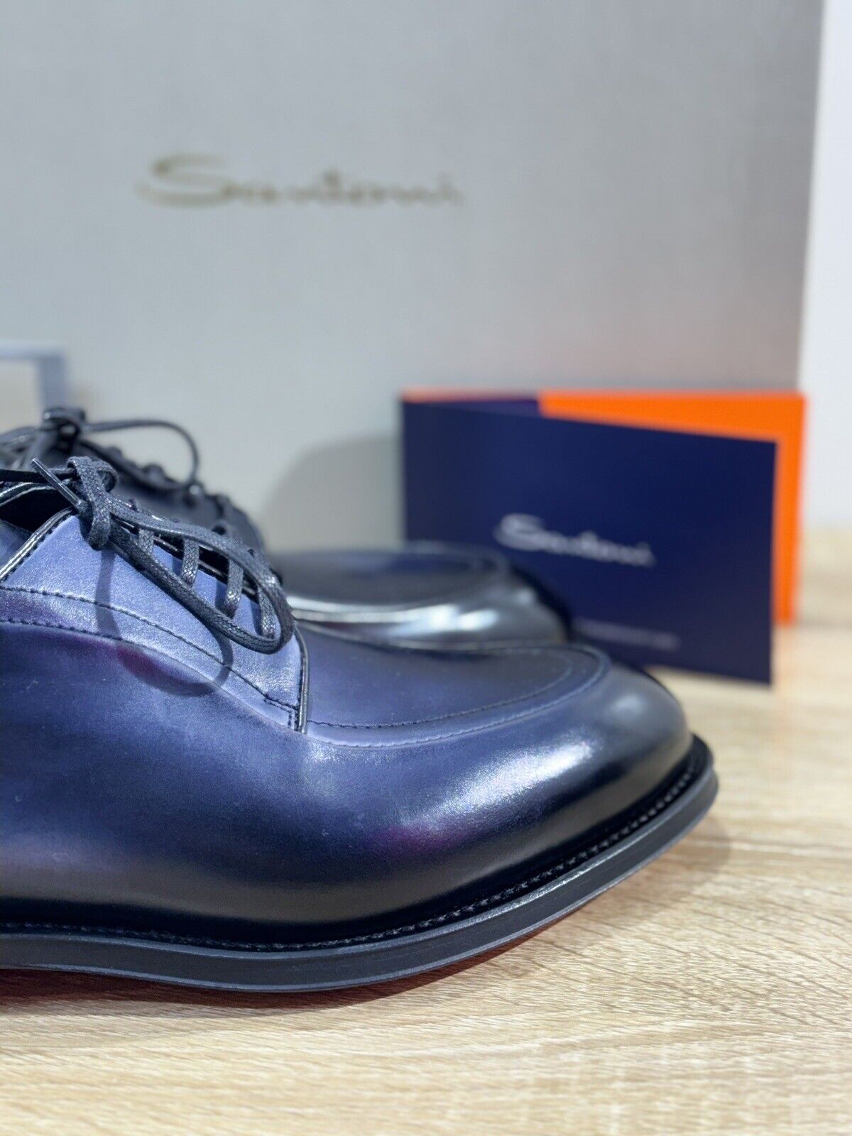 Santoni Stringata Derby  Uomo Icon Pelle Blu   Goodyear Luxury Men 40.5