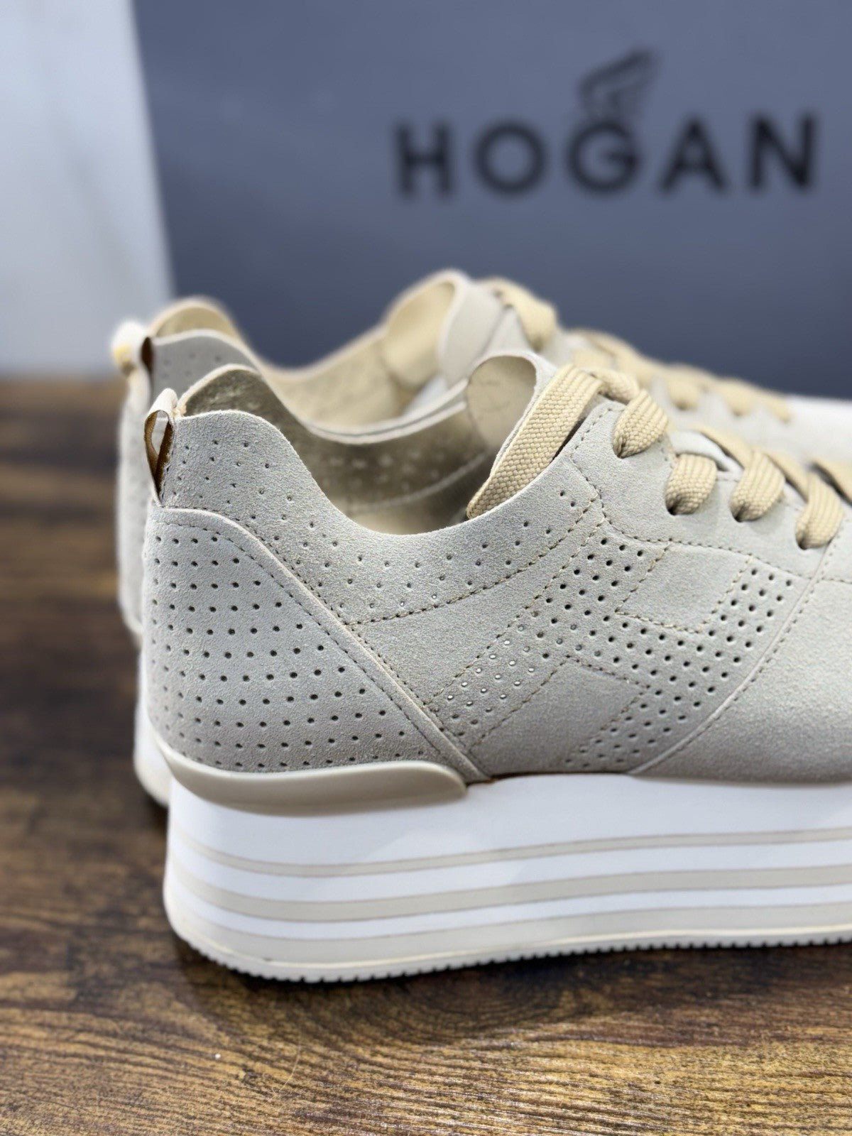 Hogan H283 Sneaker Zeppa Suede Beige Casual Hogan Donna 37