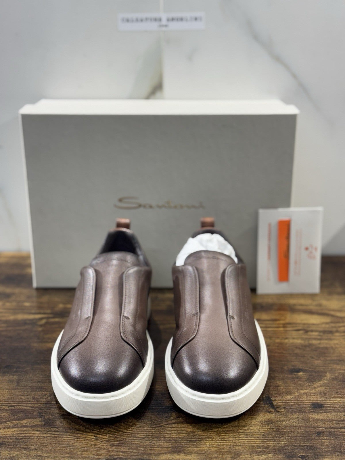 Santoni Sneaker No Lace Pelle Marrone Icon Santoni Scarpe Uomo 43.5