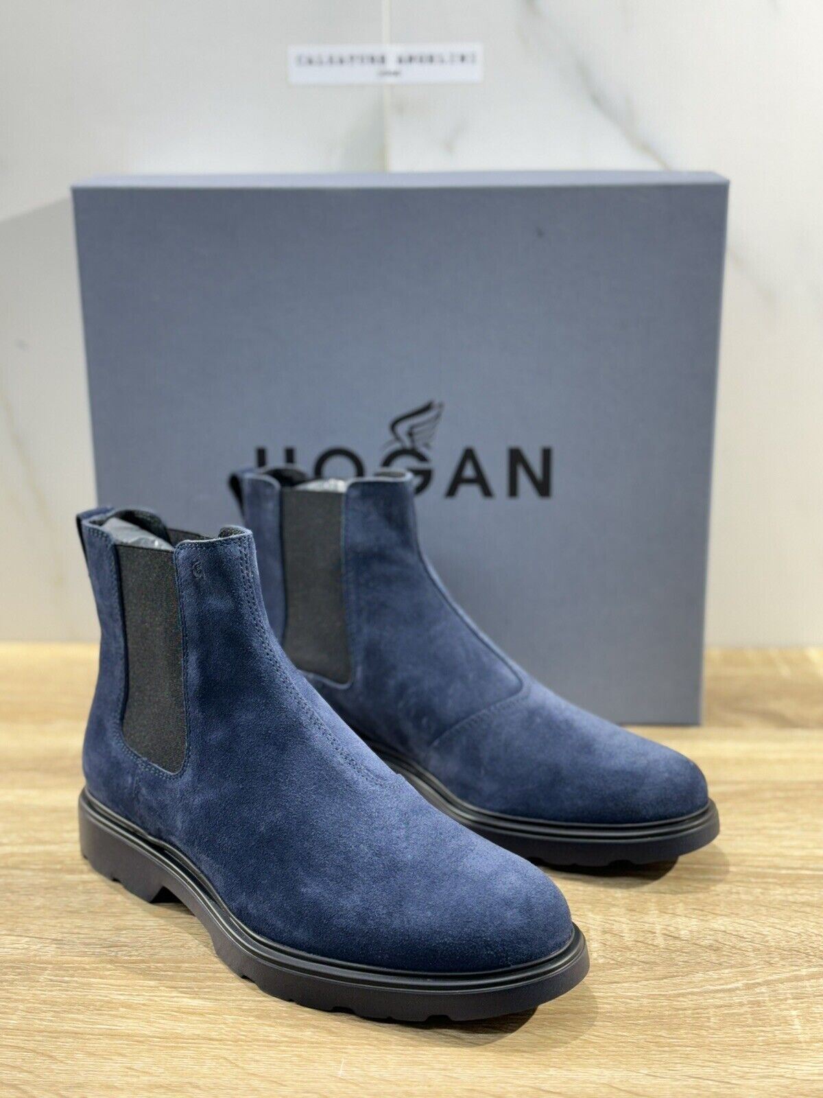 Hogan H393 Chelsea Boot Uomo Suede Blu Extra Light Casual Hogan Boot Men 40.5