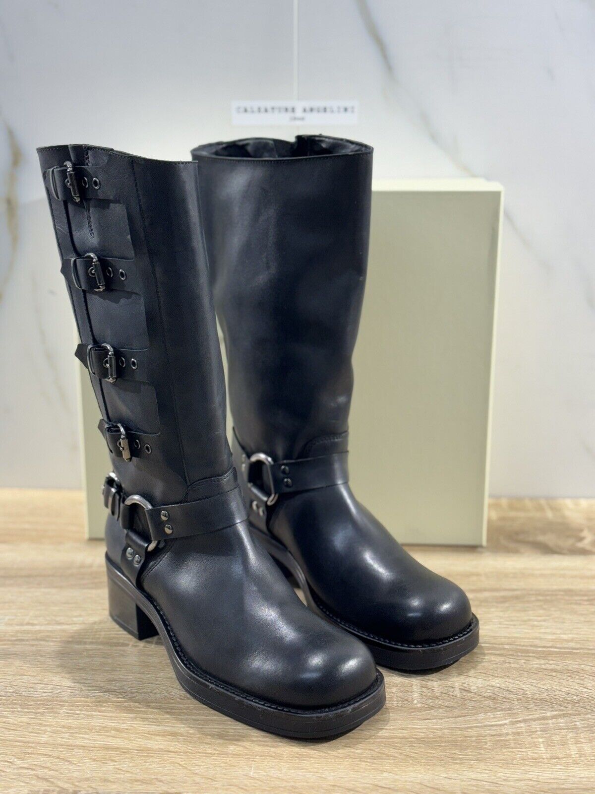 Roberto Serpentini Biker Boot Pelle Nera Handmade In Italy Casual Boot 40