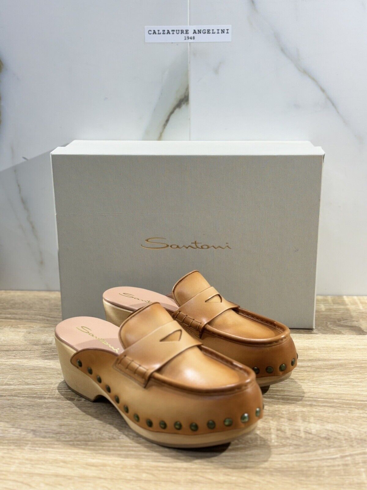 Santoni Zoccolo Donna In Pelle Cuoio Luxury Santoni Clogs 39