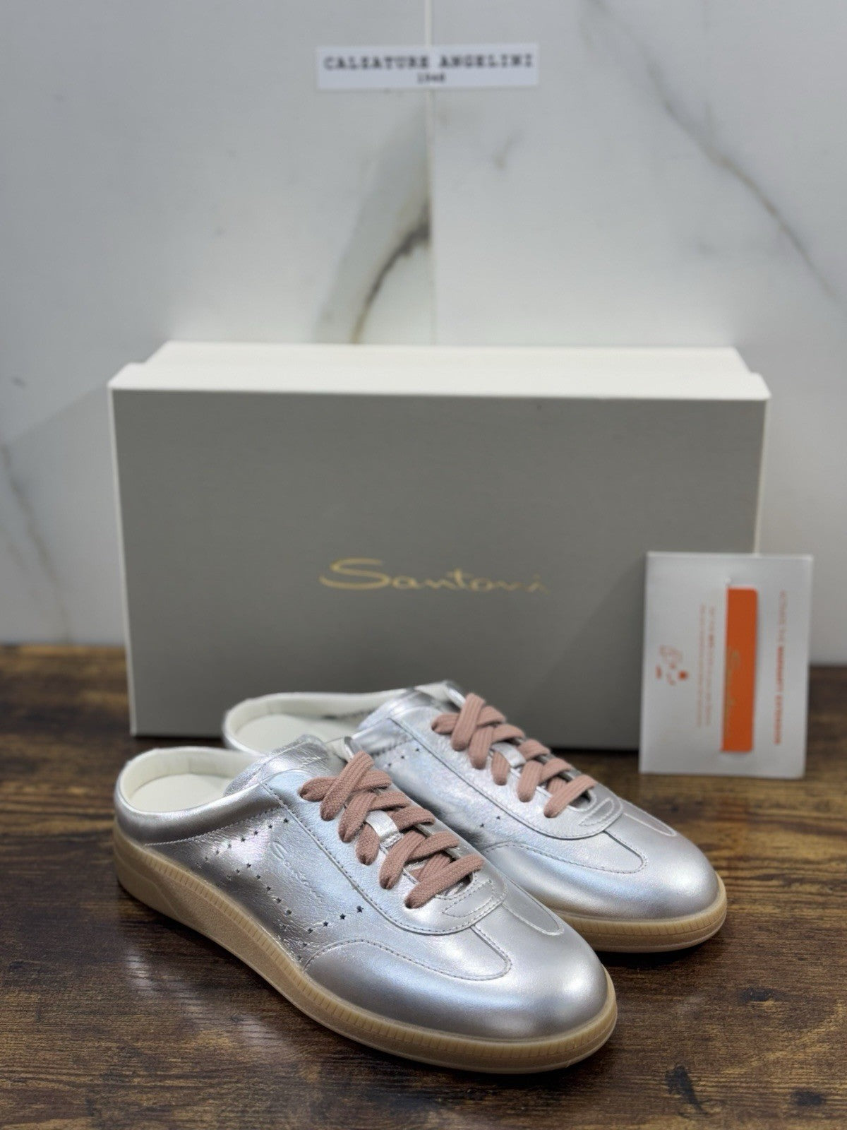 Santoni Sneaker Sabot Pelle Silver  Luxury Santoni Scarpe Donna 37