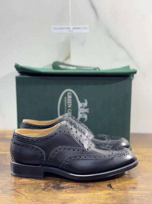 Green George derby   Brogue Nero  Pelle  luxury men  Doppio Cuoio 39