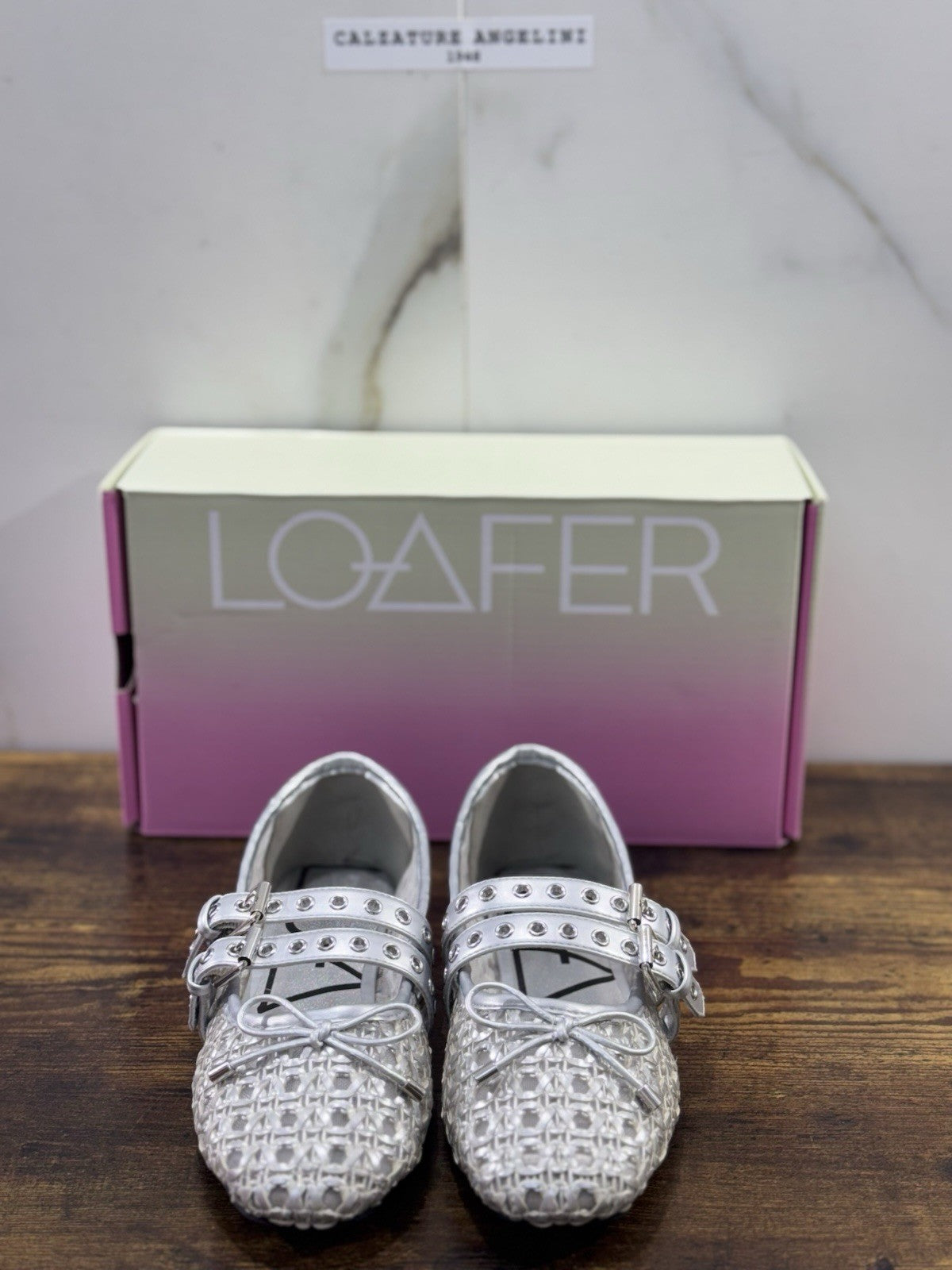 Ballerina Loafer Anna Pelle Silver Intrecciata Donna 41