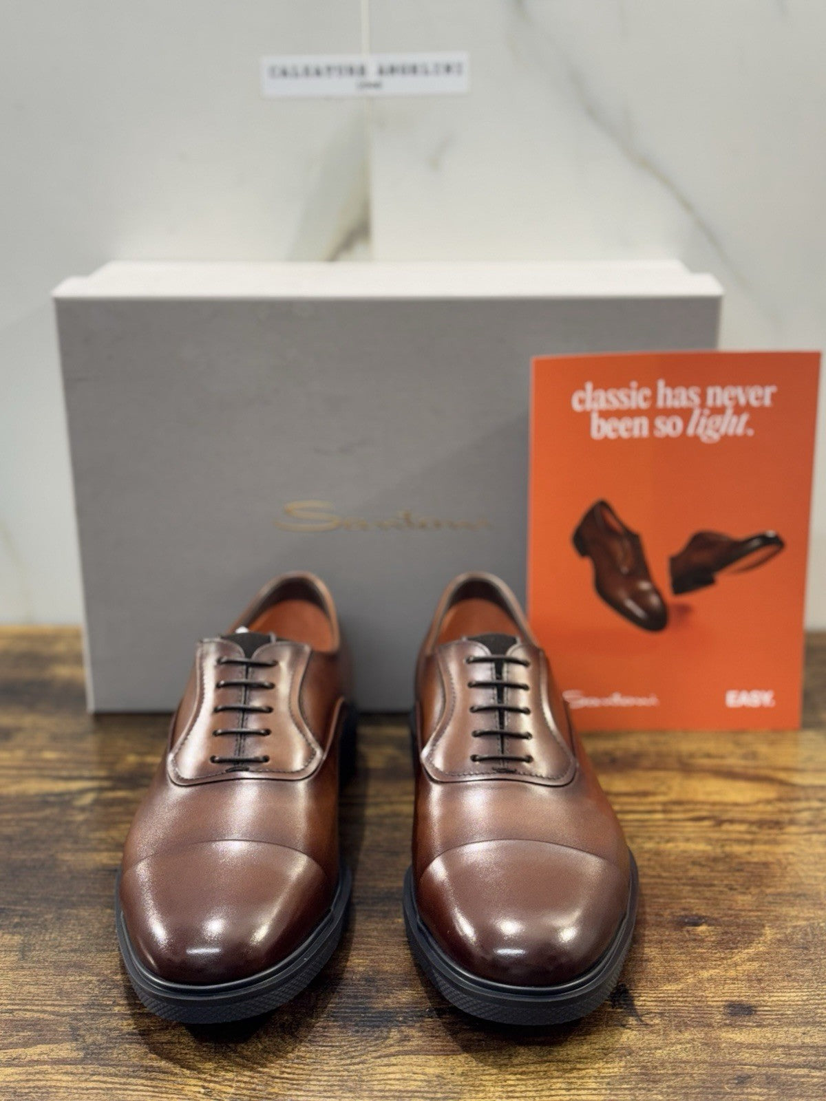 Santoni Stringata Oxford Easy On Pelle Marrone Luxury Santoni Scarpa Uomo 40.5
